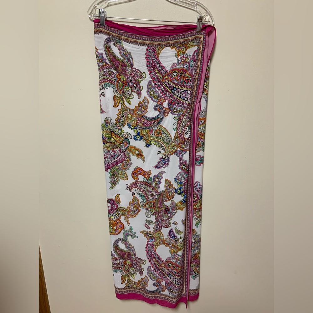 L’AGENCE swim coverup - Maribel pareo, bright paisley sarong tie skirt / dress